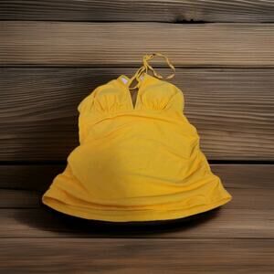 YONIQUE Women's Yellow Halter Tankini Top Size M Swimwear Padded Built-in Bra